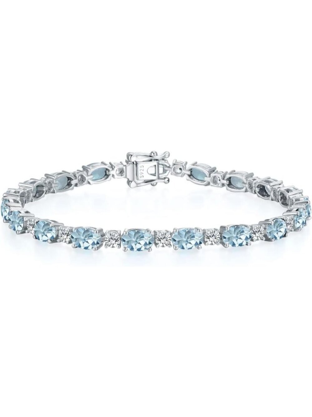Women's Light Blue 7 Inches Sterling Silver Birthstone Tennis Bracelet Jewelry
